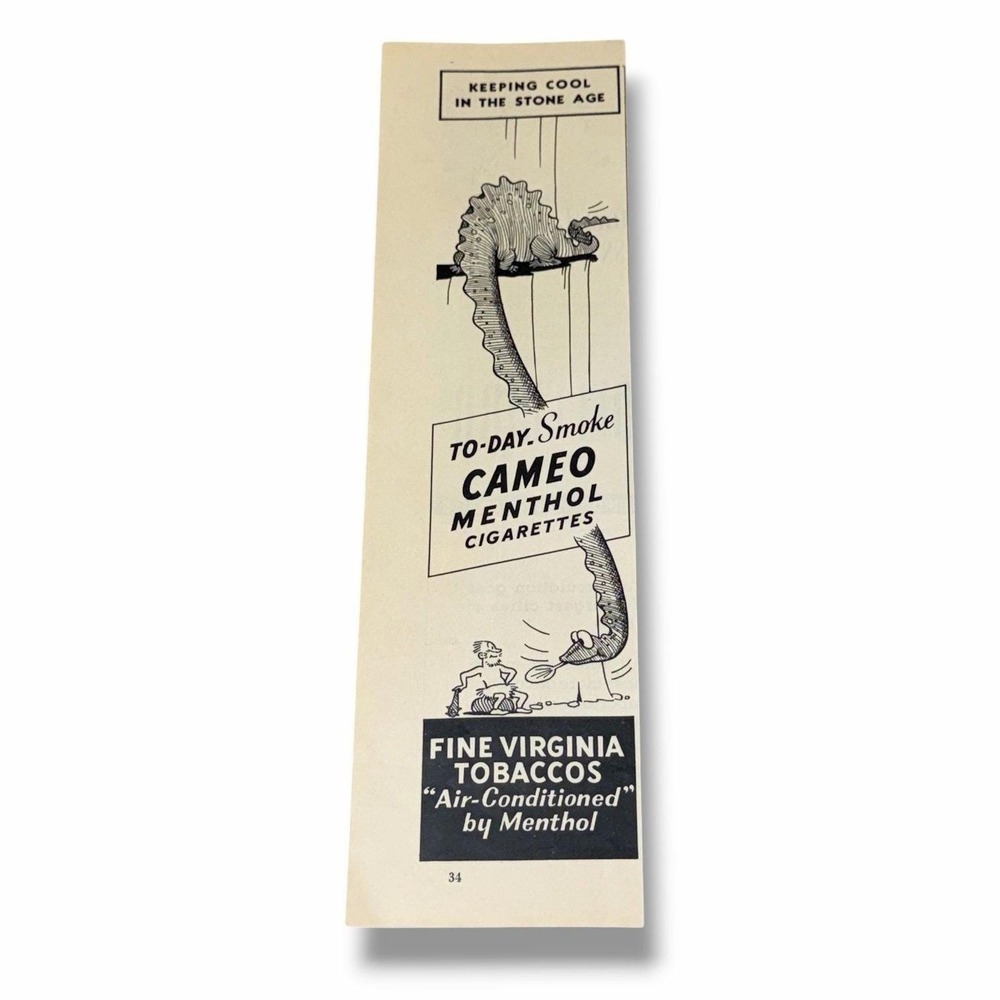 1939 Cameo Menthol Cigarettes Keeping Cool in the Stone Age Vintage Ad AD